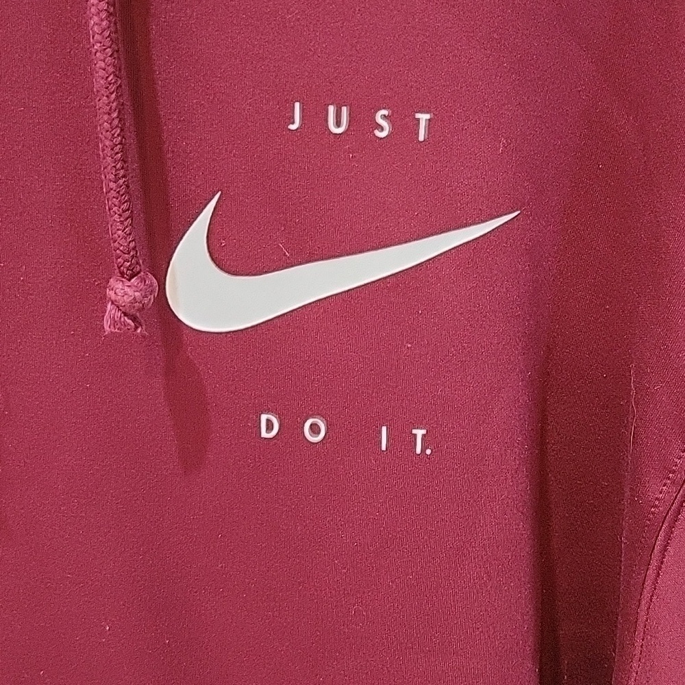 NIKE "just do it" burgundy hooded sweatshirt.  Size Medium.  Dri-fit - Picture 3 of 7
